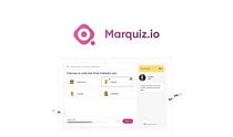 Says Marquiz with pink and white sort of coloured Dartboards to the left of the word saying"Marquiz" which has white backgroun colour. You can see in the centre a quiz which you can pick the following options of Cosmonut,Surgeon,scentist,Firefighter for costume types