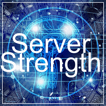 You see the word Server Strength and blueand gray background with the idea of being inside a server