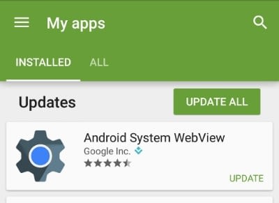 Android system webview app in my apps delayed
